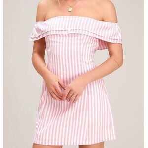 Lulu's Seaside Blush pink striped off the shoulder mini dress